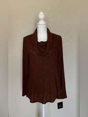 NWT FORTUNE + IVY Hedia Crowl Nevk Ribbed Knit Sweater Top Brown Size M